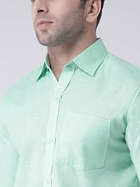 Trendy Green Linen Long Sleeves Solid Casual Shirts For Men-thumb4