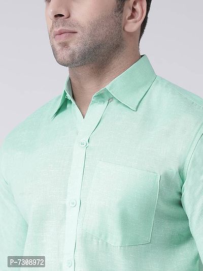 Trendy Green Linen Long Sleeves Solid Casual Shirts For Men-thumb5