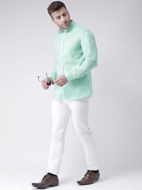 Trendy Green Linen Long Sleeves Solid Casual Shirts For Men-thumb3