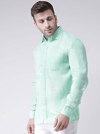 Trendy Green Linen Long Sleeves Solid Casual Shirts For Men-thumb1