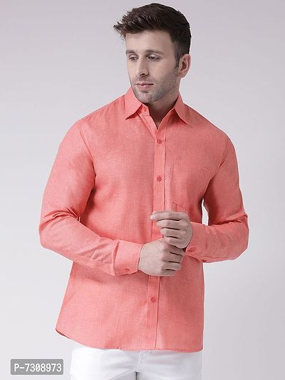 Trendy Orange Linen Long Sleeves Solid Casual Shirts For Men
