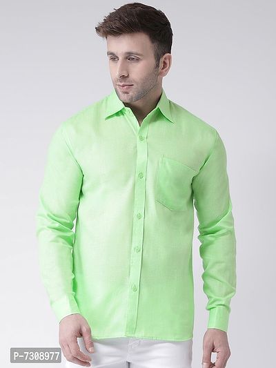 Trendy Green Linen Long Sleeves Solid Casual Shirts For Men