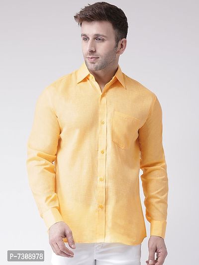 Trendy Yellow Linen Long Sleeves Solid Casual Shirts For Men