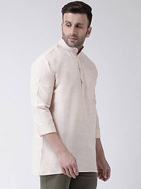 Stylish Beige Cotton Solid Short Length Kurta For Men-thumb2