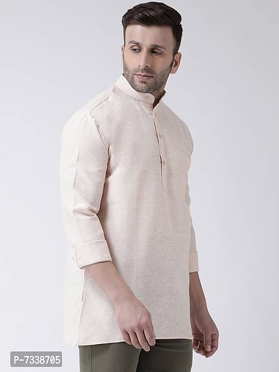 Stylish Beige Cotton Solid Short Length Kurta For Men-thumb3