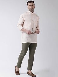 Stylish Beige Cotton Solid Short Length Kurta For Men-thumb4