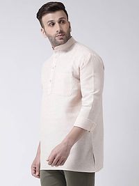 Stylish Beige Cotton Solid Short Length Kurta For Men-thumb1