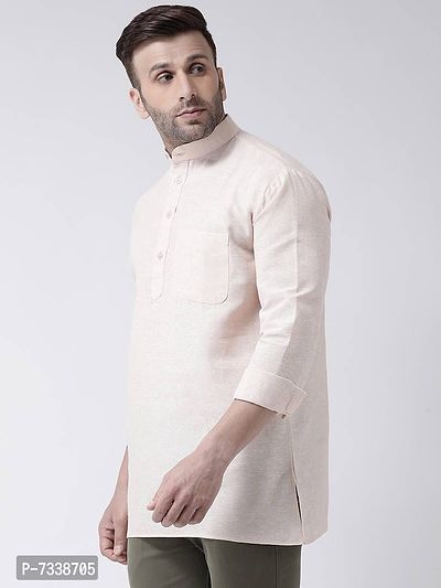 Stylish Beige Cotton Solid Short Length Kurta For Men-thumb2