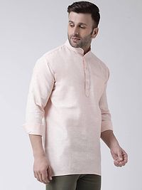 Stylish Beige Cotton Solid Short Length Kurta For Men-thumb2