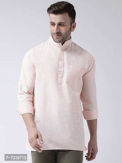 Stylish Beige Cotton Solid Short Length Kurta For Men-thumb0