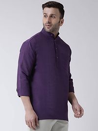 Stylish Purple Cotton Solid Short Length Kurta For Men-thumb2