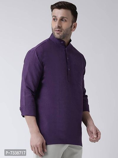 Stylish Purple Cotton Solid Short Length Kurta For Men-thumb3