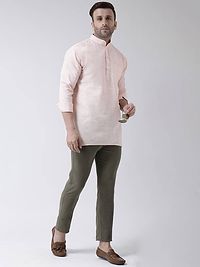 Stylish Beige Cotton Solid Short Length Kurta For Men-thumb4