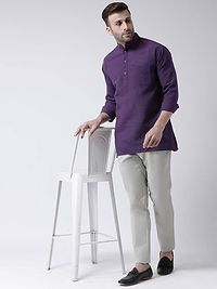 Stylish Purple Cotton Solid Short Length Kurta For Men-thumb4