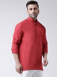 Stylish Red Cotton Solid Short Length Kurta For Men-thumb2