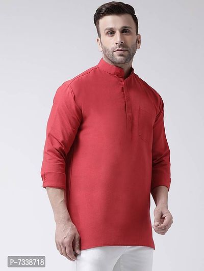 Stylish Red Cotton Solid Short Length Kurta For Men-thumb3