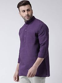 Stylish Purple Cotton Solid Short Length Kurta For Men-thumb1