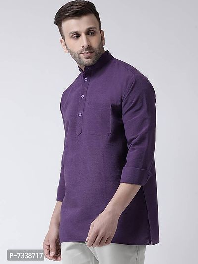 Stylish Purple Cotton Solid Short Length Kurta For Men-thumb2