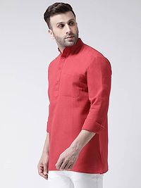 Stylish Red Cotton Solid Short Length Kurta For Men-thumb1