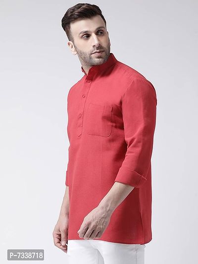 Stylish Red Cotton Solid Short Length Kurta For Men-thumb2