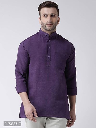 Stylish Purple Cotton Solid Short Length Kurta For Men