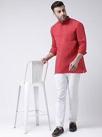 Stylish Red Cotton Solid Short Length Kurta For Men-thumb4