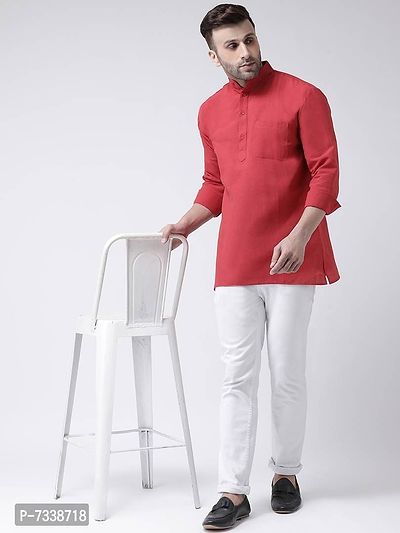 Stylish Red Cotton Solid Short Length Kurta For Men-thumb5