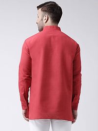 Stylish Red Cotton Solid Short Length Kurta For Men-thumb3