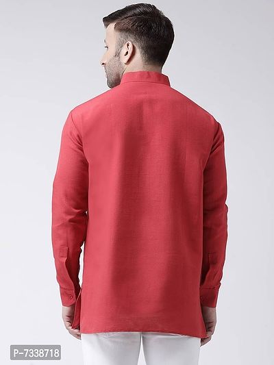 Stylish Red Cotton Solid Short Length Kurta For Men-thumb4