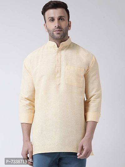 Stylish Beige Cotton Solid Short Length Kurta For Men