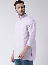 Stylish Purple Cotton Solid Short Length Kurta For Men-thumb1