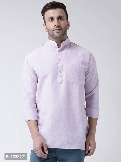 Stylish Purple Cotton Solid Short Length Kurta For Men