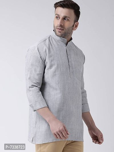 Stylish Grey Cotton Textured Short Length Kurta For Men-thumb3