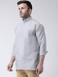 Stylish Grey Cotton Textured Short Length Kurta For Men-thumb1