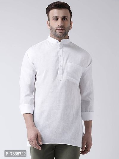 Stylish White Cotton Solid Short Length Kurta For Men