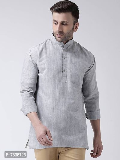 Stylish Grey Cotton Textured Short Length Kurta For Men-thumb0
