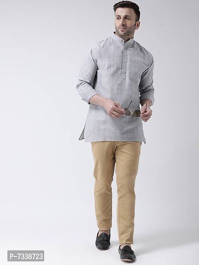 Stylish Grey Cotton Textured Short Length Kurta For Men-thumb5