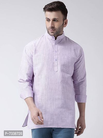 Stylish Purple Cotton Textured Short Length Kurta For Men