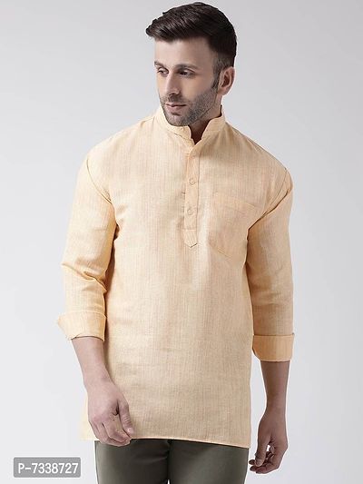 Stylish Beige Cotton Textured Short Length Kurta For Men