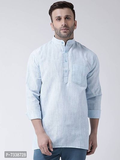 Stylish Blue Cotton Textured Short Length Kurta For Men