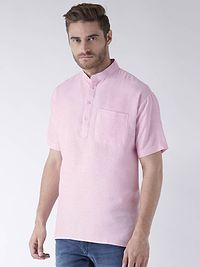 Stylish Pink Cotton Solid Short Length Kurta For Men-thumb1