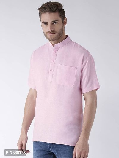 Stylish Pink Cotton Solid Short Length Kurta For Men-thumb2