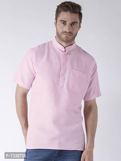 Stylish Pink Cotton Solid Short Length Kurta For Men