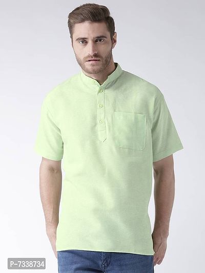 Stylish Green Cotton Solid Short Length Kurta For Men