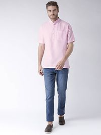 Stylish Pink Cotton Solid Short Length Kurta For Men-thumb3