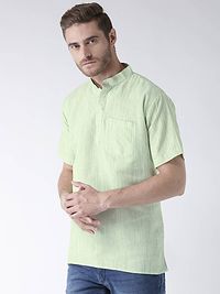 Stylish Green Cotton Textured Short Length Kurta For Men-thumb1