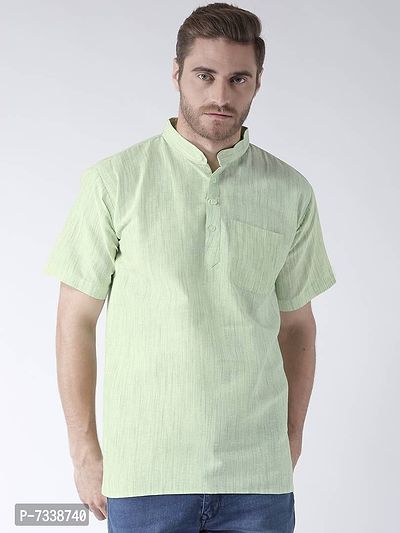 Stylish Green Cotton Textured Short Length Kurta For Men