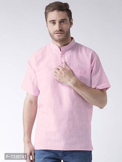 Stylish Pink Cotton Textured Short Length Kurta For Men