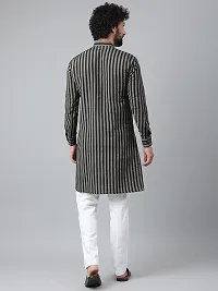 Beautiful Cotton Striped Black Kurta Pyjama Set For Men-thumb2