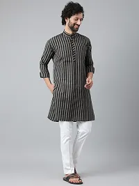 Beautiful Cotton Striped Black Kurta Pyjama Set For Men-thumb4